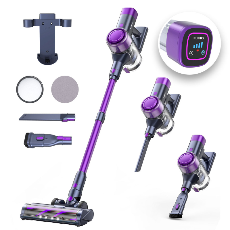 FlinQ V12 draadloze steelstofzuiger met accessoires en meerdere opzetstukken