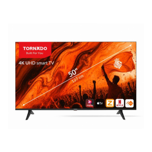 Zwarte Tornado smart tv afstandsbediening met sneltoetsen voor Netflix, Prime Video, apps en films.